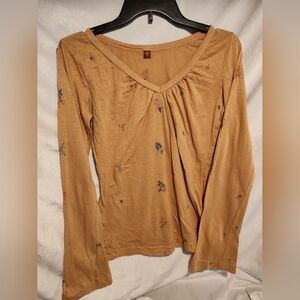 VINTAGE Y2K Hand Embroidered Language Los Angeles V-Neck Shirt With Fairy Sleeve